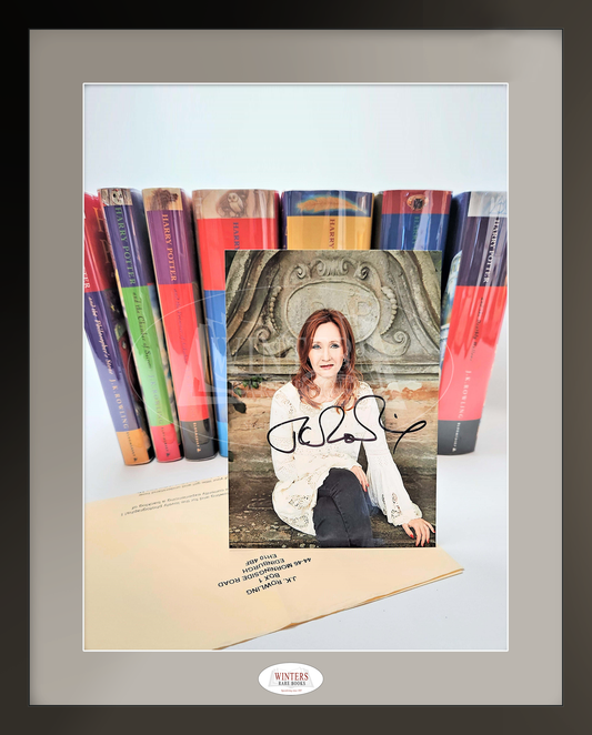 The Harry Potter series – Full set original Hardback first editions, first printings, published by Bloomsbury – Extremely scarse 2020 signed J.K. Rowling photo with PA letter included